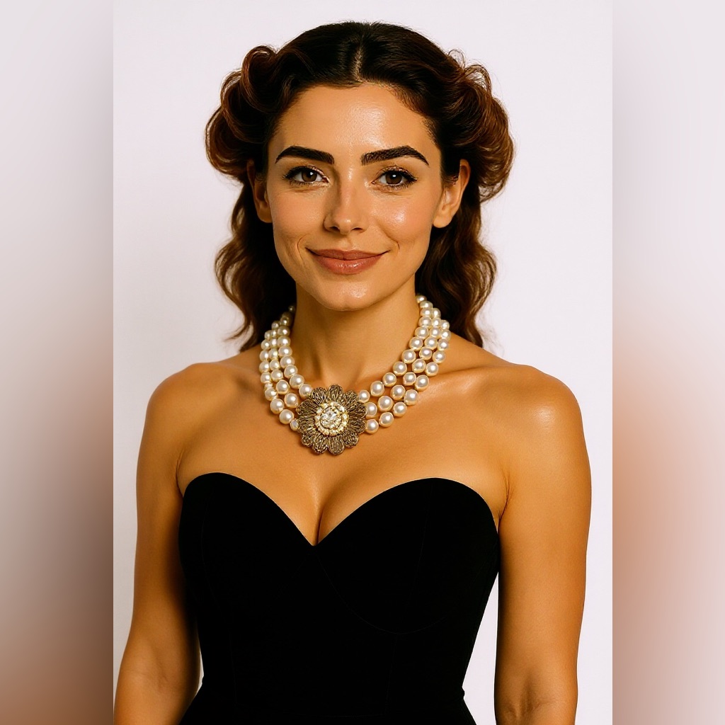 Gold And White Multi-Strand Faux Pearl Necklace With Ornate Clasp